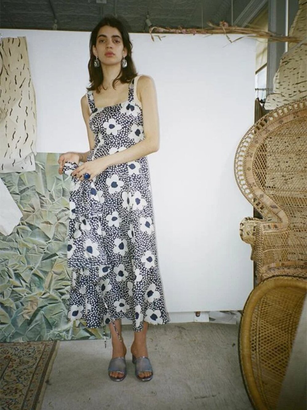 Maryam Nassir Zadeh La Mola Silk Dress Blue Floral 4
